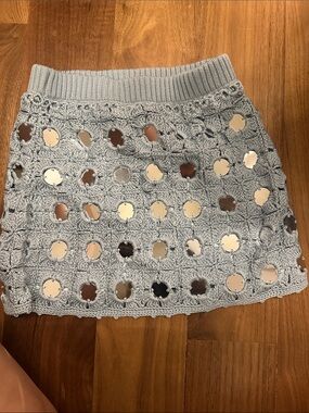 Sky Blue Crochet Mirror-Detail Mini Skirt